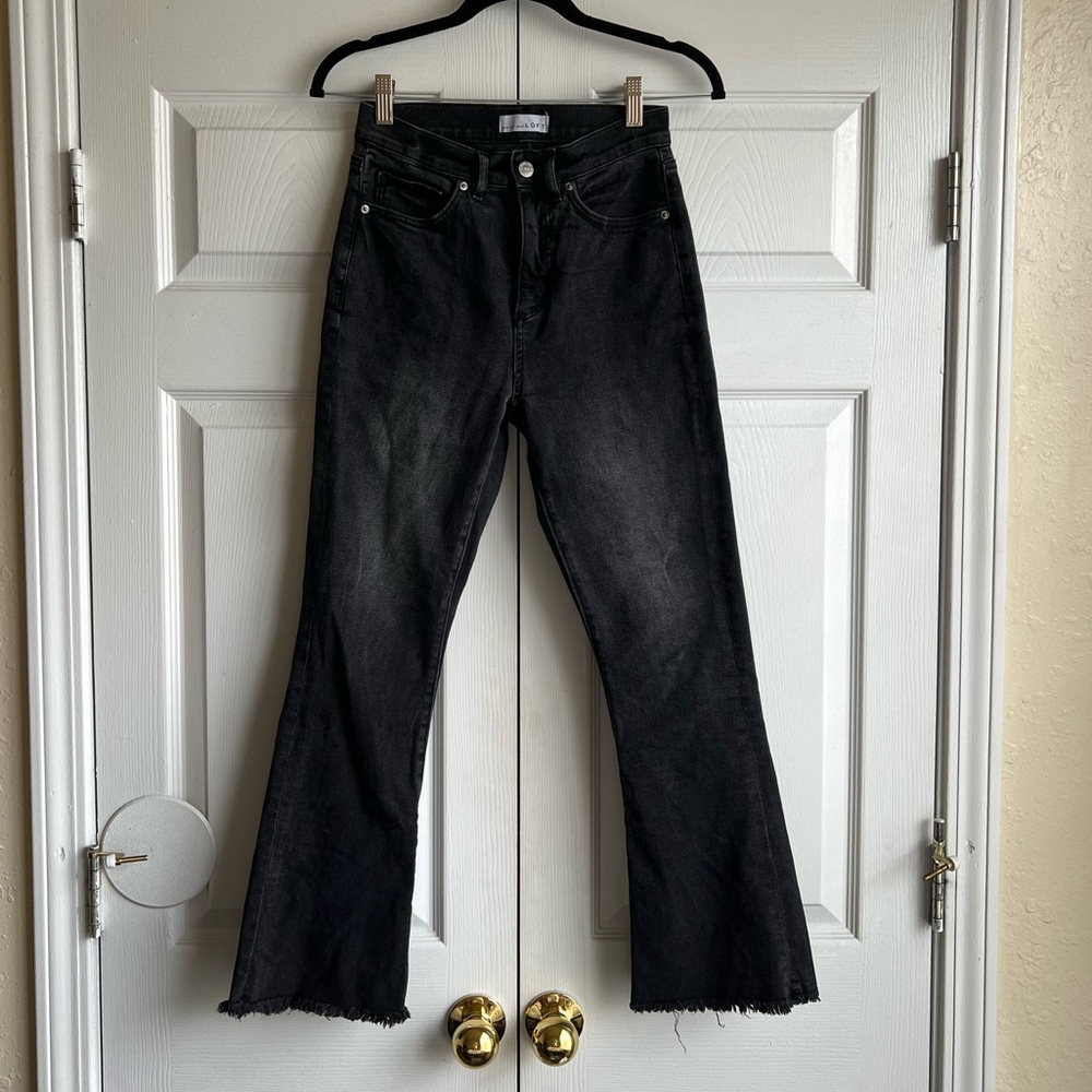 LOFT Black Kick Crop Jeans with Frayed Hem